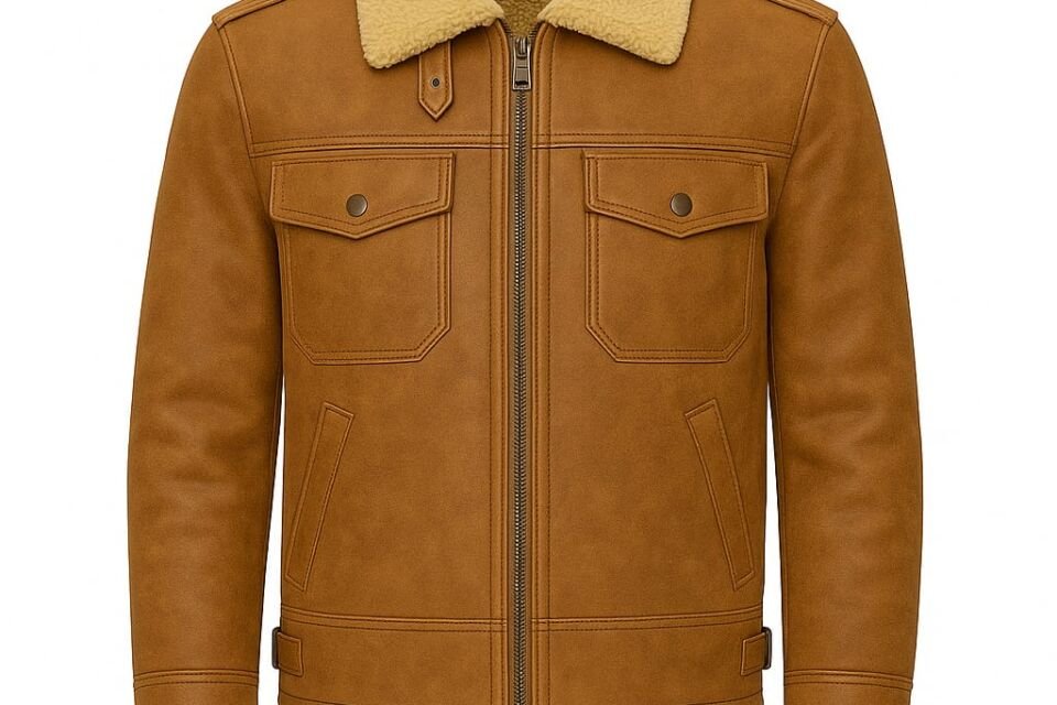 Men brown leather jacket