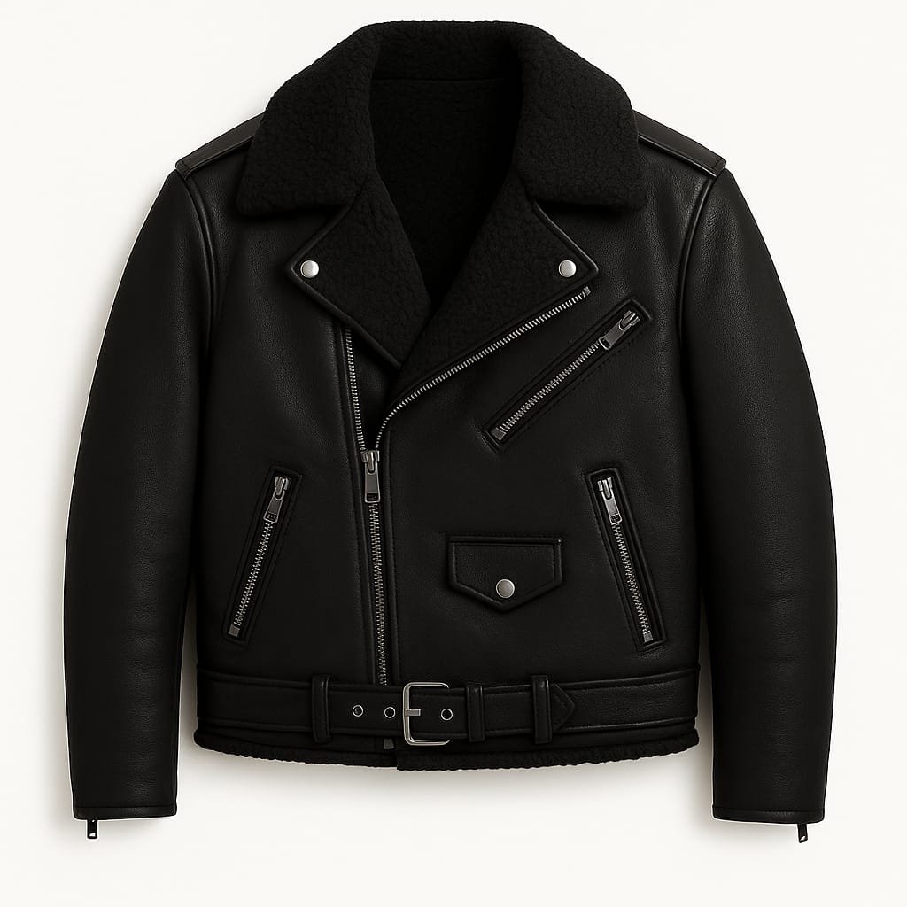 women black leather and fur jacket