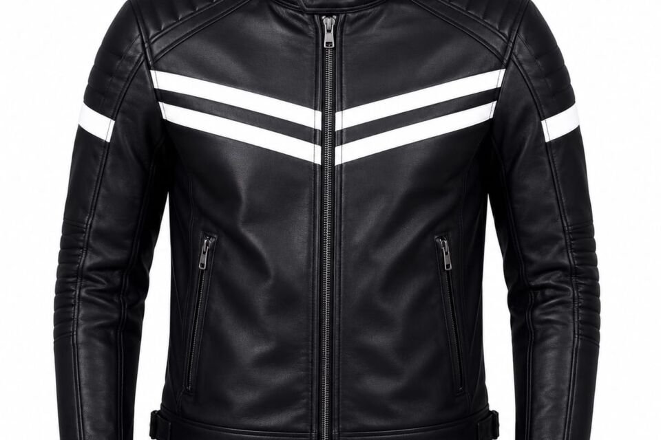 black Biker jacket with white stripe
