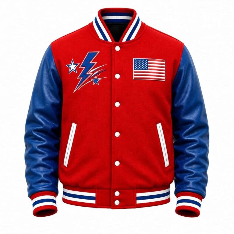Varsity Jacket RED WOOL AND BLUE LEATHER