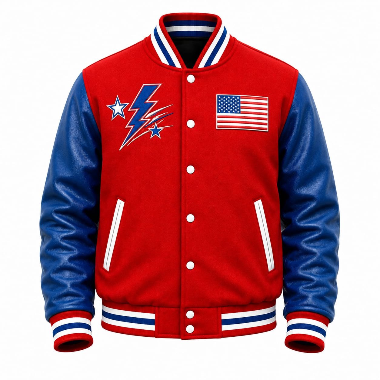 Varsity Jacket RED WOOL AND BLUE LEATHER
