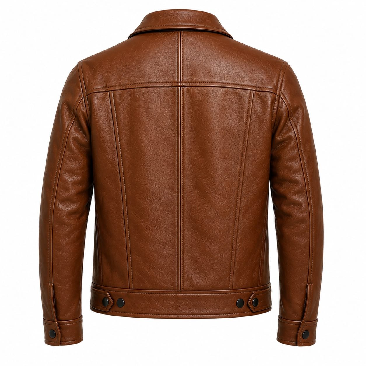 Men's Black Leather Trucker Jacket | Classic Snap Button Genuine Leather Jacket - Image 5