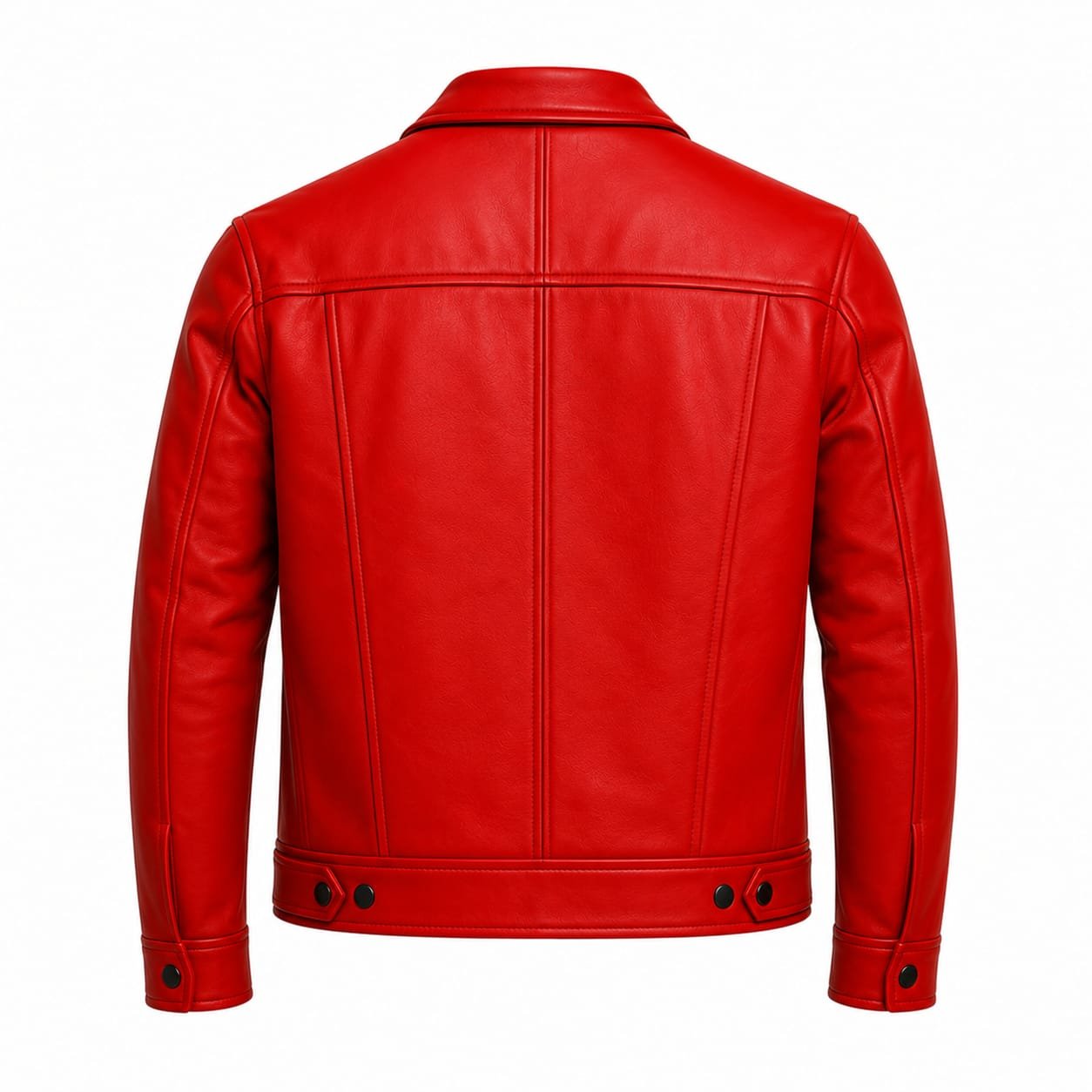 Men's Black Leather Trucker Jacket | Classic Snap Button Genuine Leather Jacket - Image 6