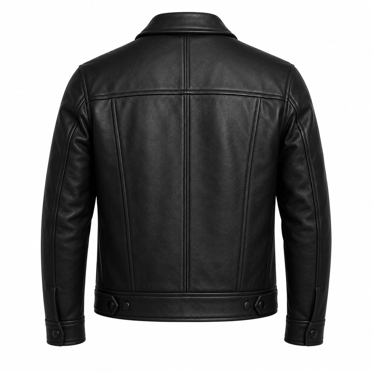 Men's Black Leather Trucker Jacket | Classic Snap Button Genuine Leather Jacket - Image 7