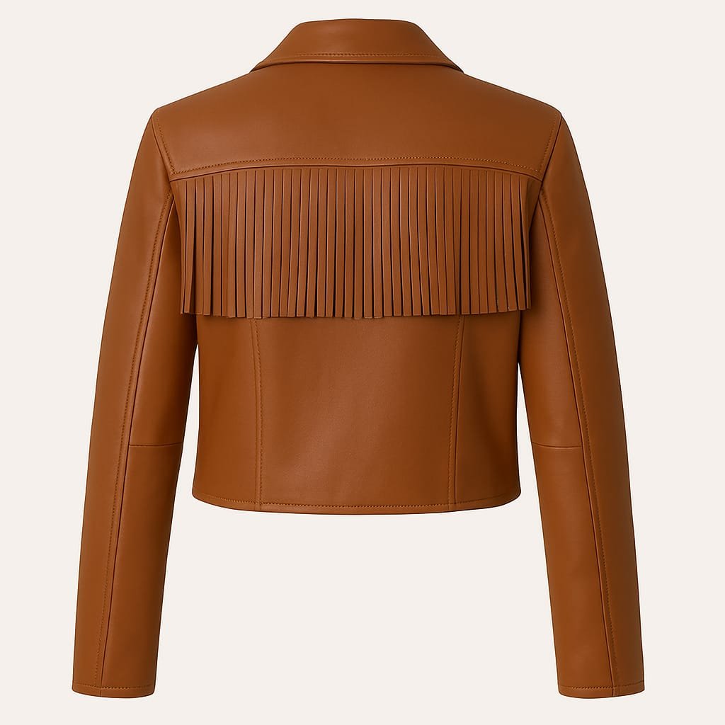 Women's Red Fringe Leather Jacket | Handmade Genuine Leather Western Cropped Jacket - Image 2