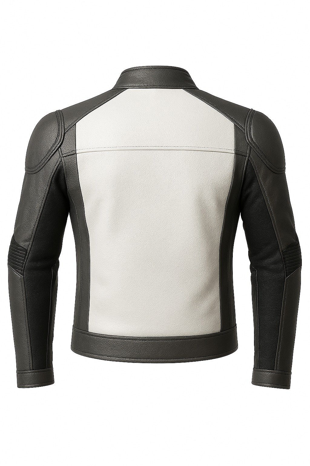 Men's White & Charcoal Leather Motorcycle Jacket | Premium Biker Racing Jacket - Image 3