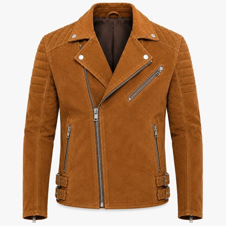 Men's Brown Suede Leather Biker Jacket