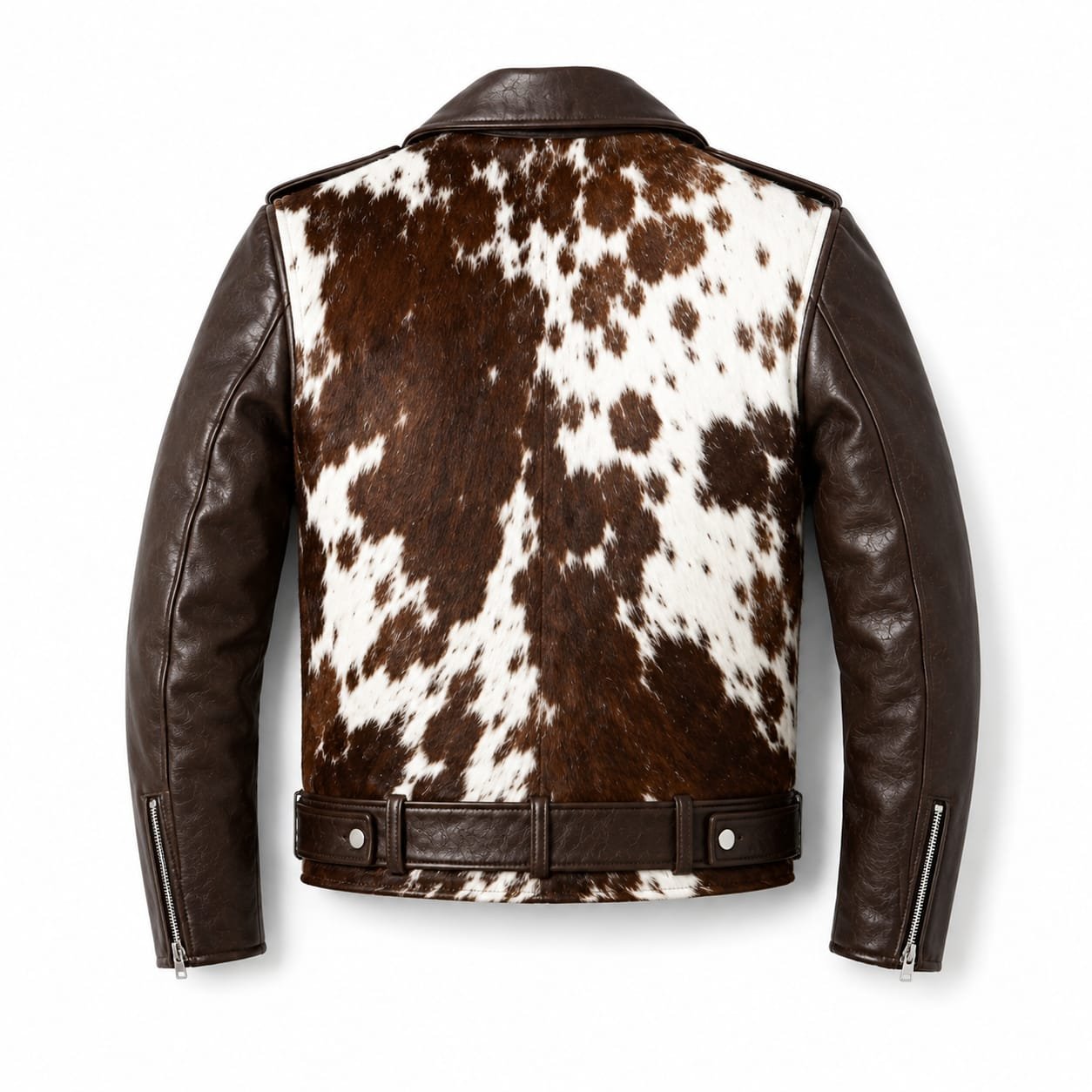Brown Cowhide Leather Biker Jacket for Men - Premium Genuine Leather - Image 3