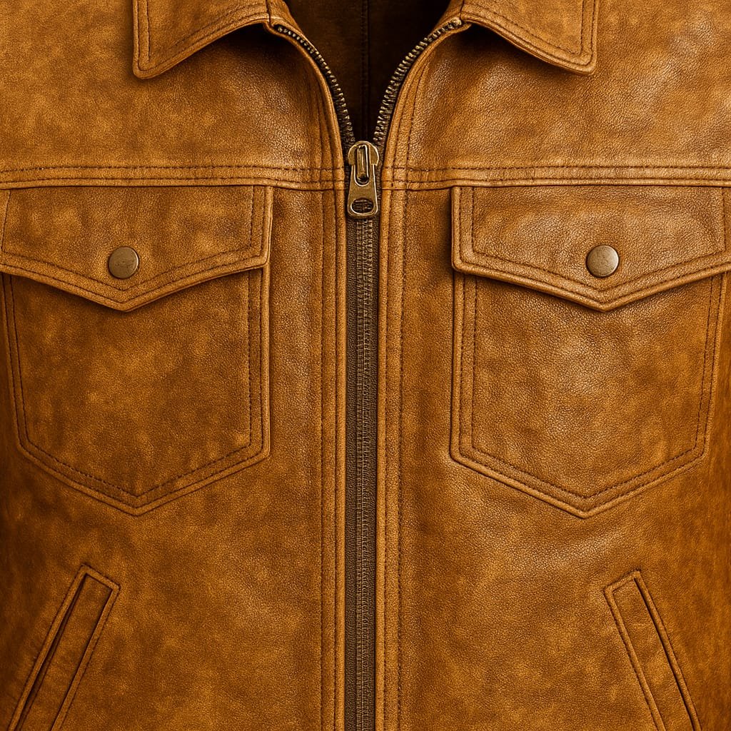 Vintage Brown Leather Trucker Jacket | Men's Distressed Leather Jacket - Image 7