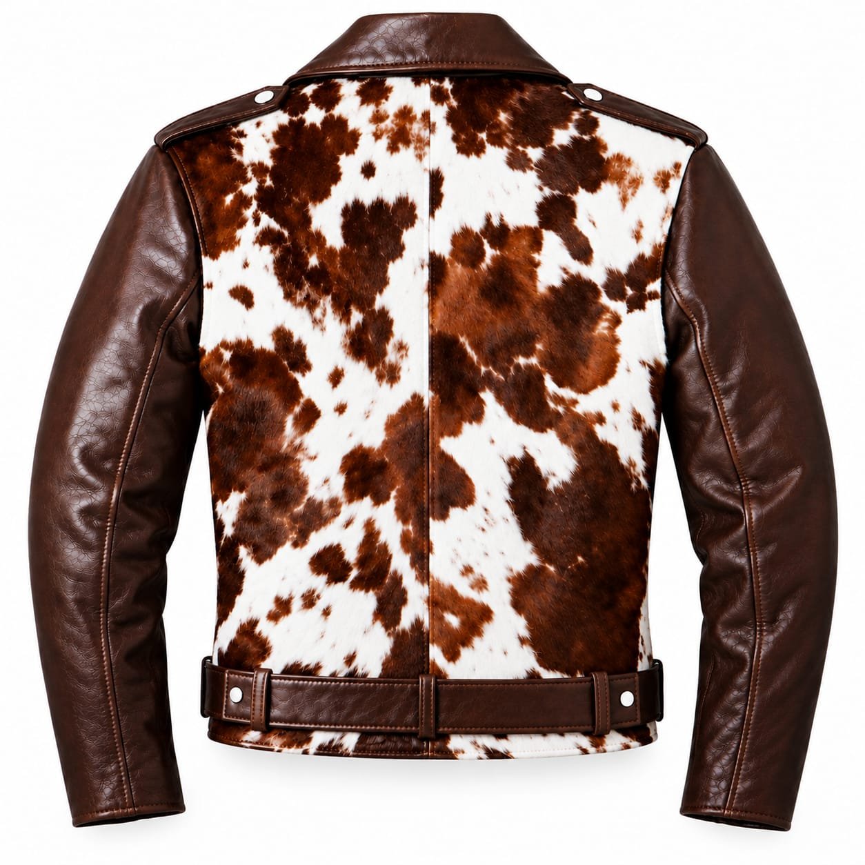 Genuine Cowhide Leather Biker Jacket | Men’s Brown Motorcycle Jacket with Belt - Image 2