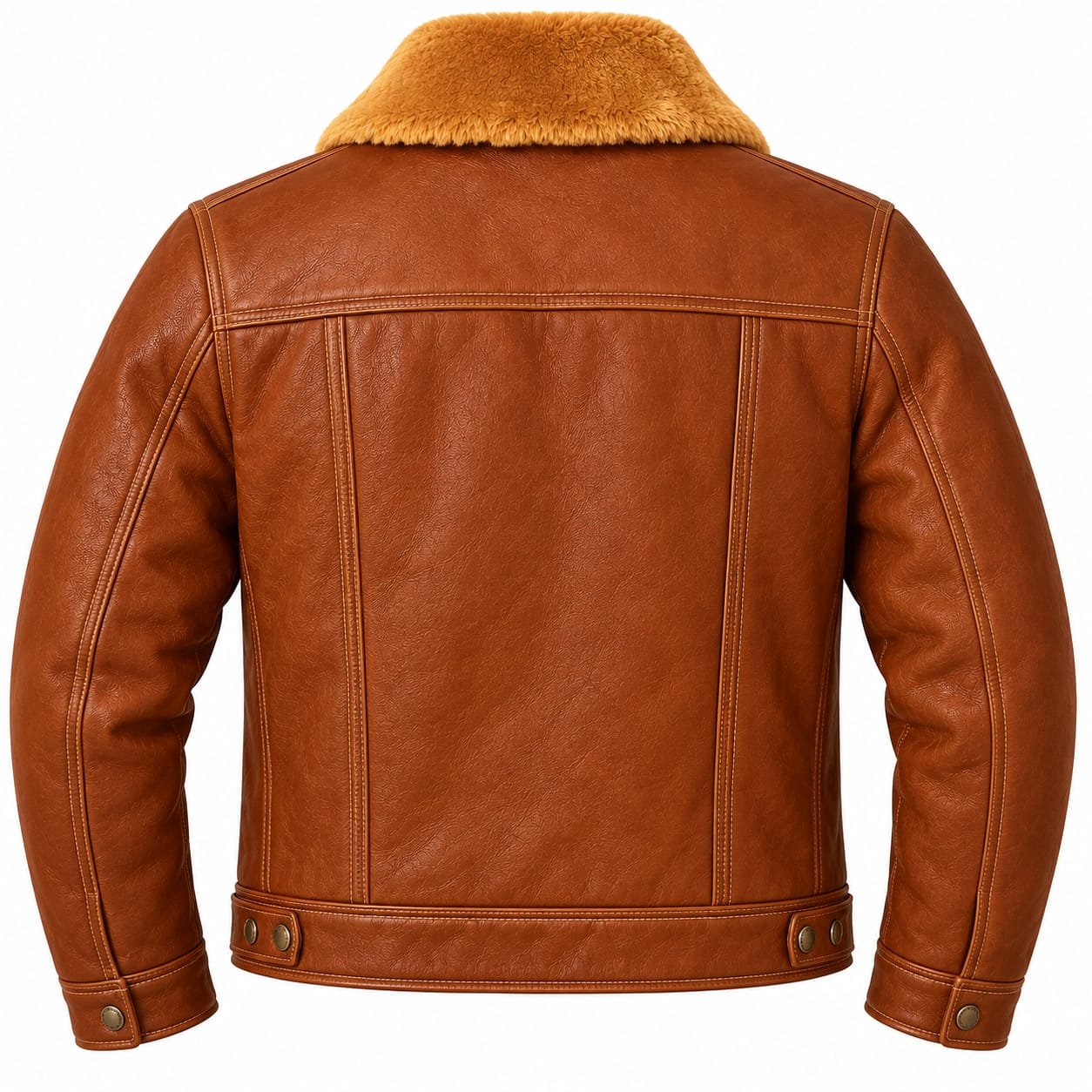 Men’s brown full fur lined leather shearling jacket with tan fur collar