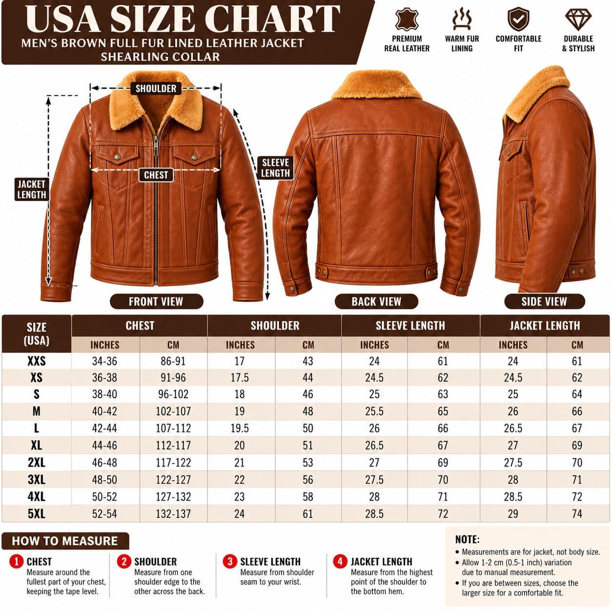 Brown Full Fur Lined Leather Jacket | Shearling Collar | Zentro Leather - Image 7