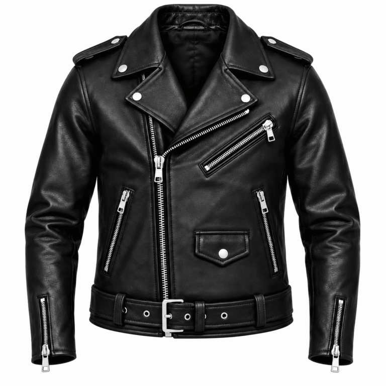 Men's black leather biker jacket