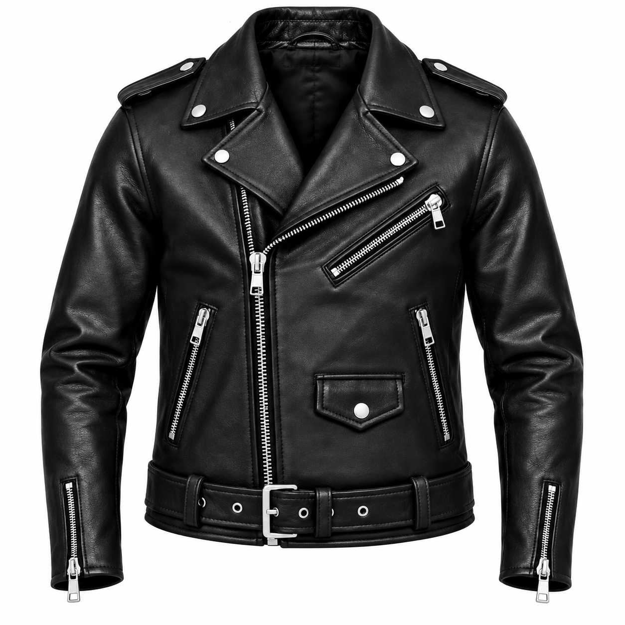 Men's black leather biker jacket