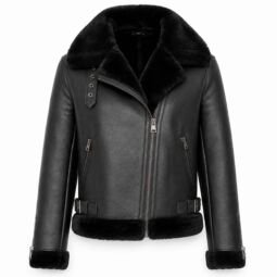 Black Leather Shearling Biker Jacket for Men & Women | Genuine Leather Fur Jacket