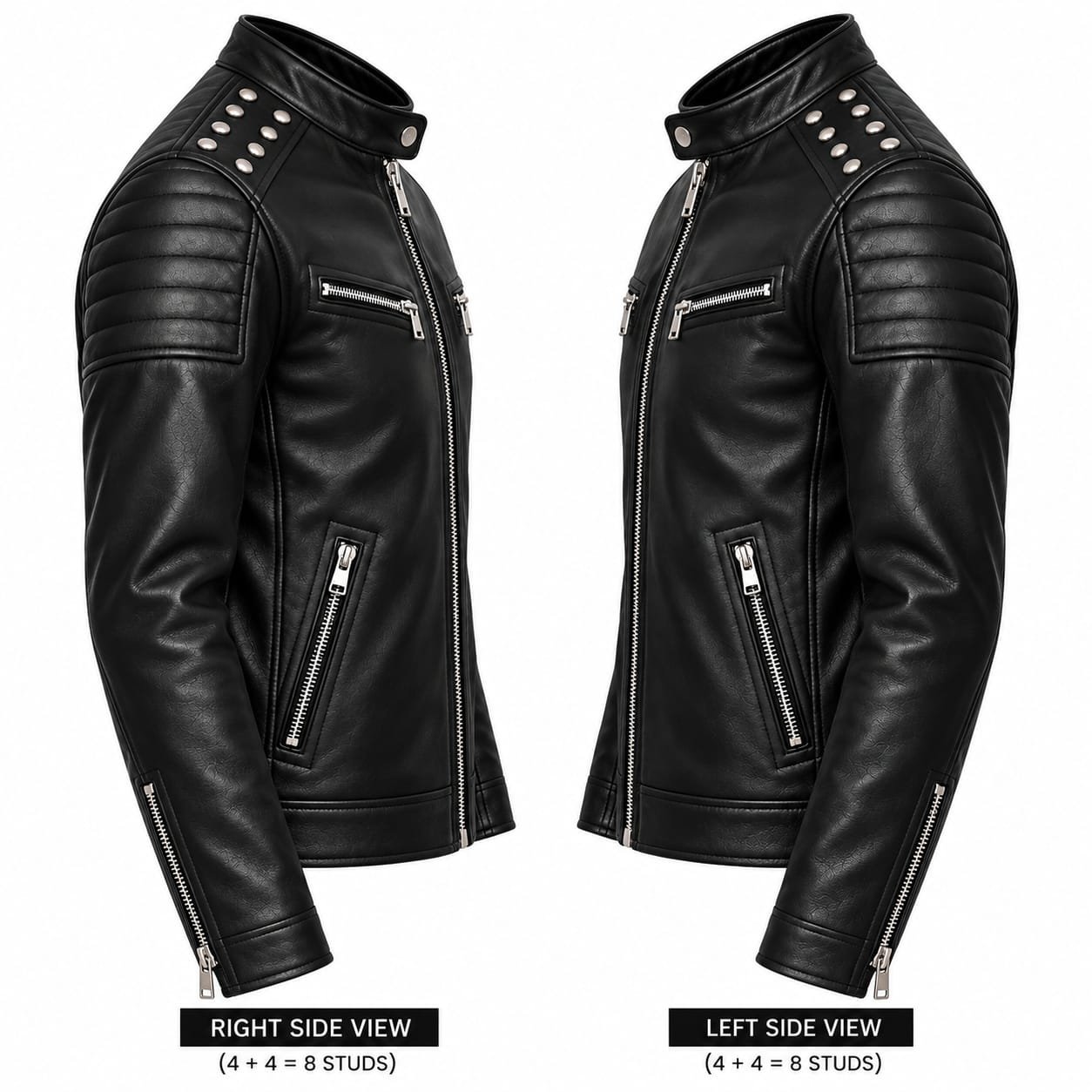 Black Studded Leather Biker Jacket | Men's Motorcycle Jacket with Quilted Shoulders - Image 3