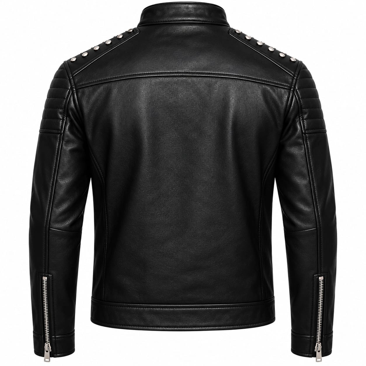 Black Studded Leather Biker Jacket | Men's Motorcycle Jacket with Quilted Shoulders - Image 2