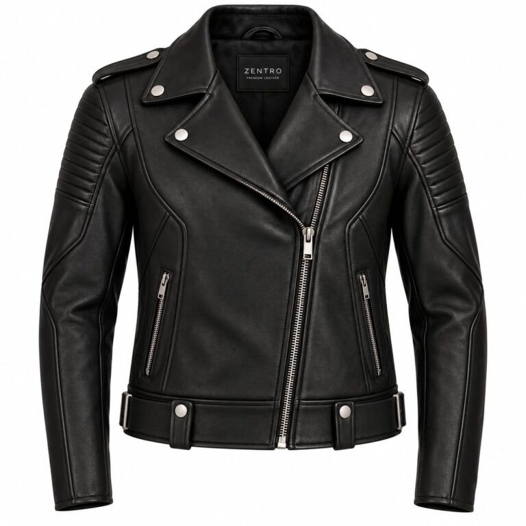 Men black biker leather jacket