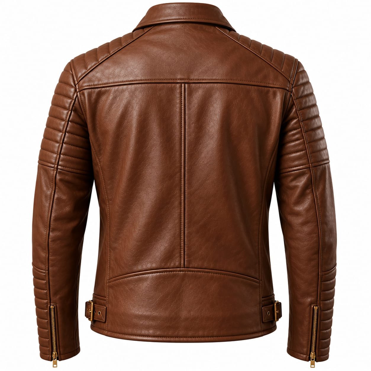 Men’s Brown Leather Biker Jacket | Quilted Shoulder & Sleeves Motorcycle Jacket - Image 2