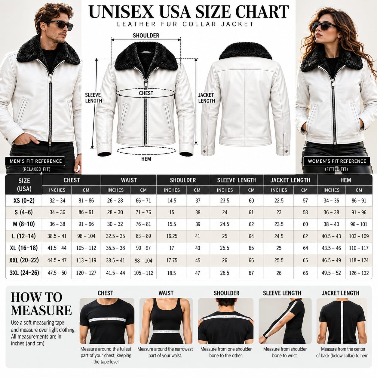 Unisex White Leather Full Fur Jacket | Black Shearling Lined Winter Bomber Jacket - Image 7