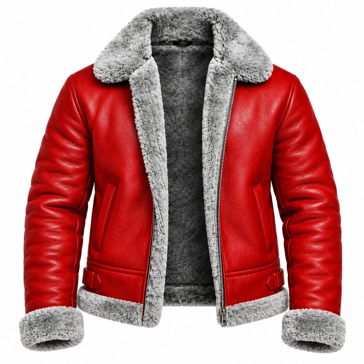 Men’s Red Leather Shearling Jacket | Genuine Leather Aviator B3 Winter Coat - Image 3