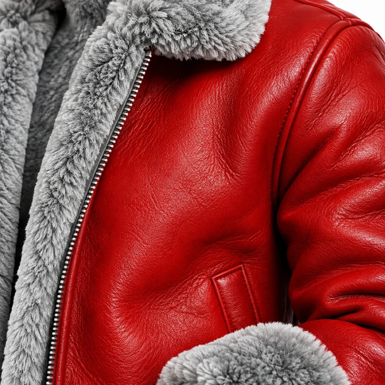 Men’s Red Leather Shearling Jacket | Genuine Leather Aviator B3 Winter Coat - Image 8