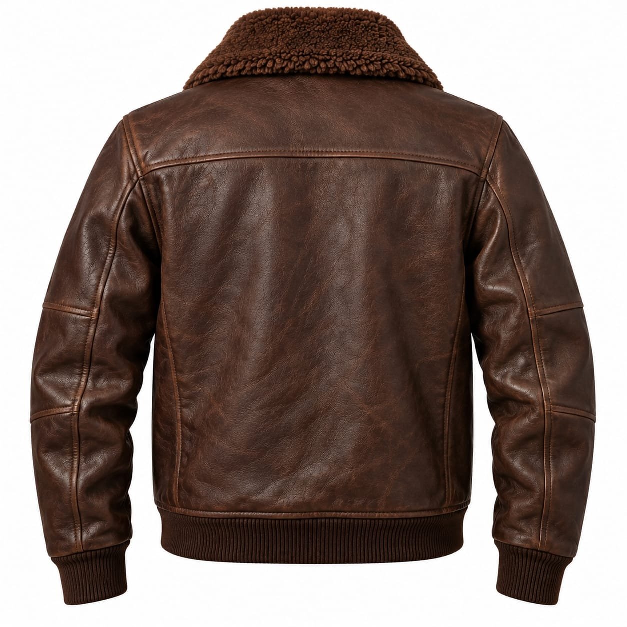 Men’s Brown Leather Shearling Collar Bomber Jacket | Winter Flight Jacket - Image 2