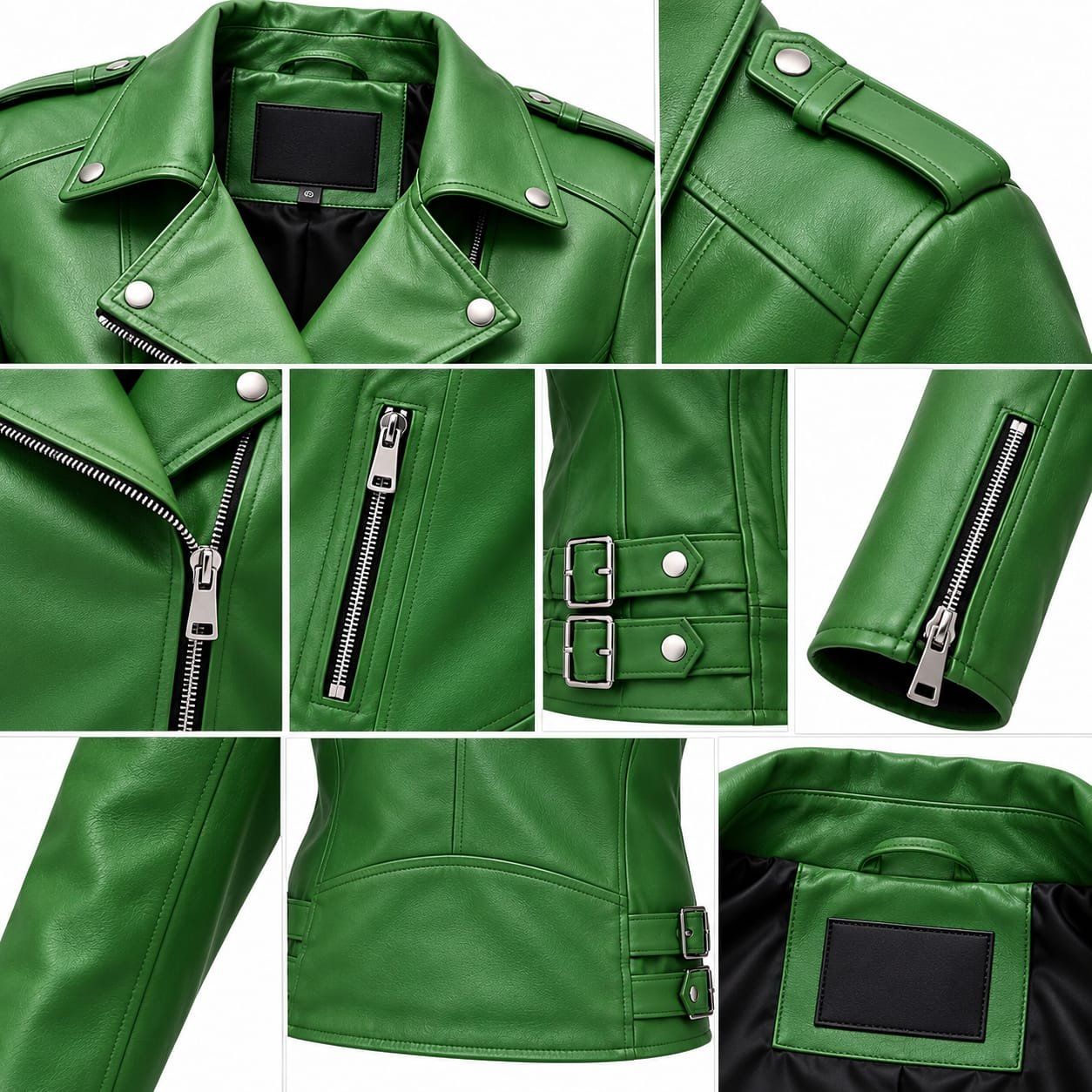 Women's Emerald Green Leather Biker Jacket - Genuine Lambskin Moto Jacket | Zentro Leather - Image 4