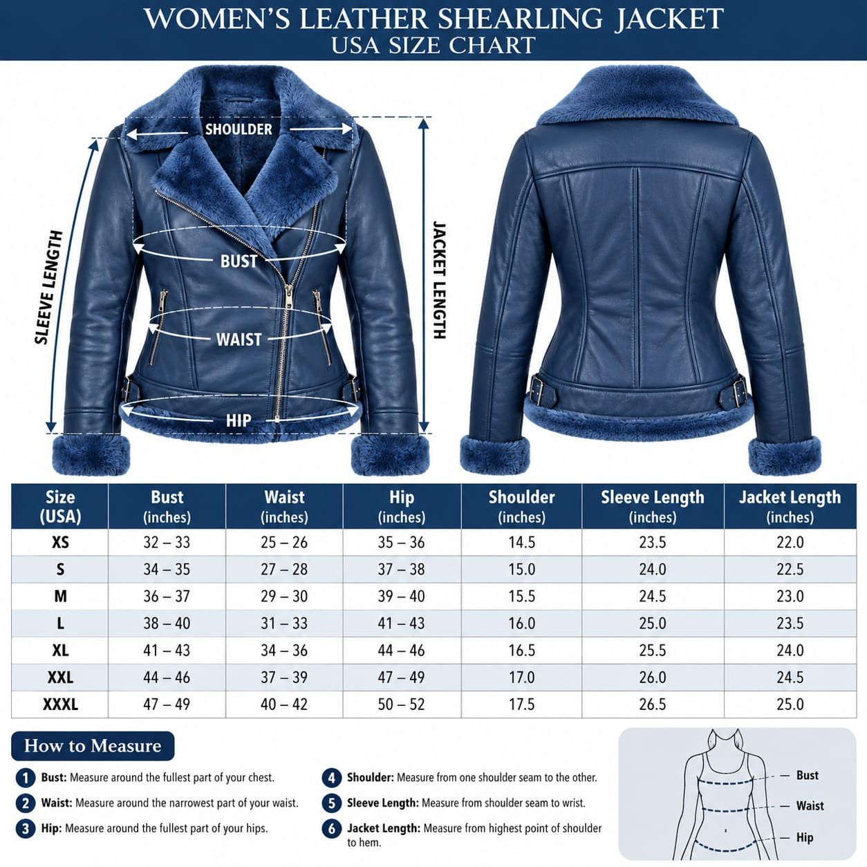 Navy blue full fur lined women’s leather jacket