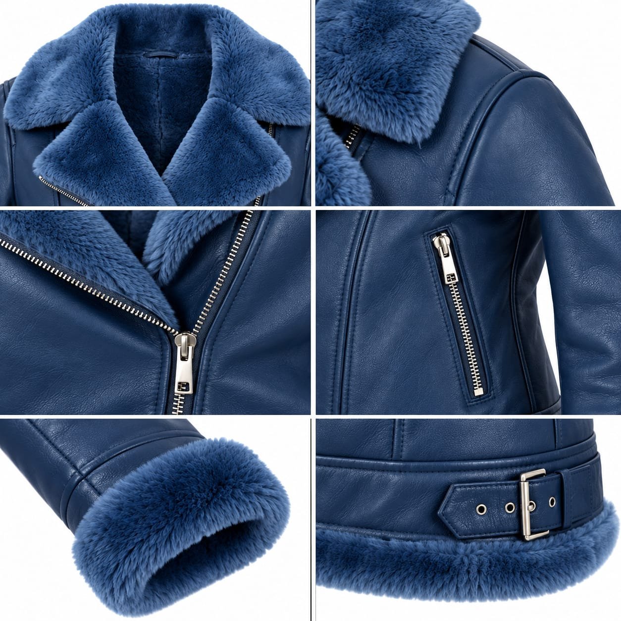 Navy blue full fur lined women’s leather jacket