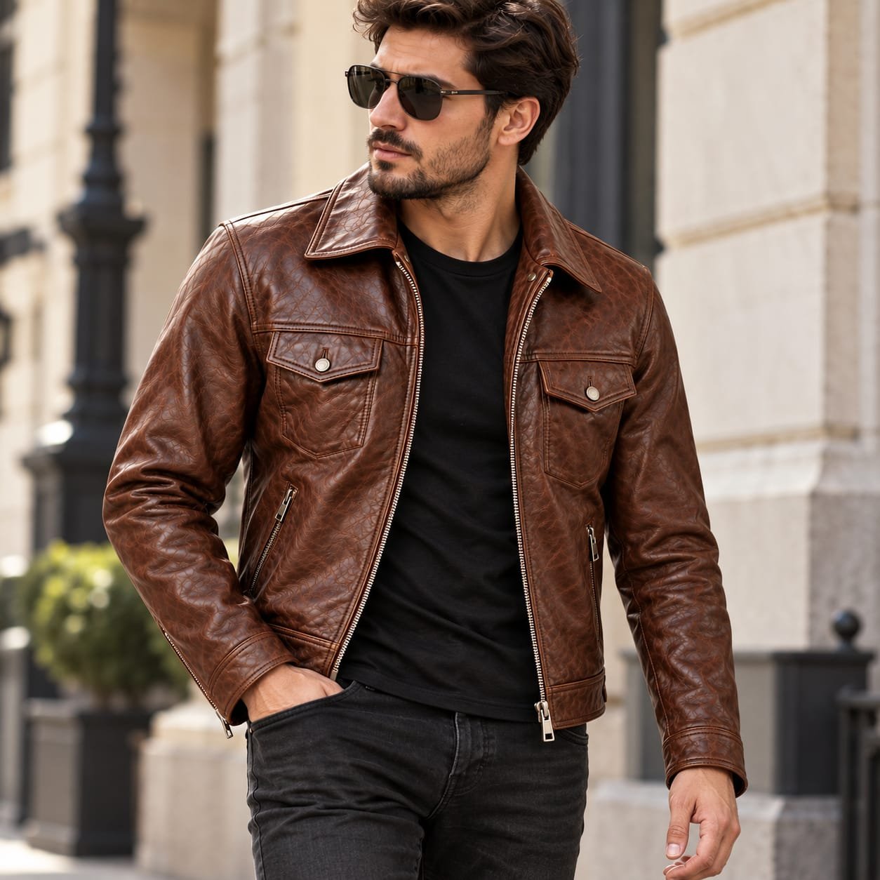 Men’s vintage brown leather jacket