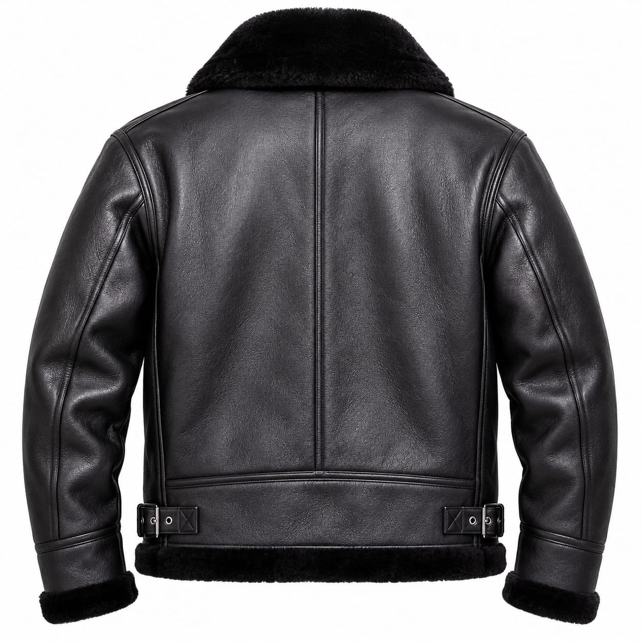 Black shearling leather motorcycle jacket for men