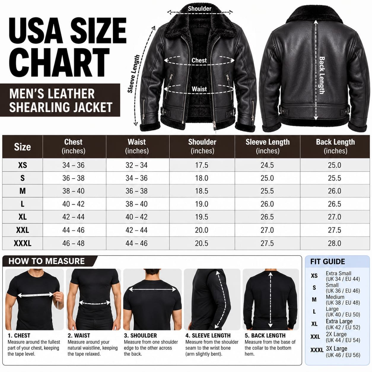 Black shearling leather motorcycle jacket for men