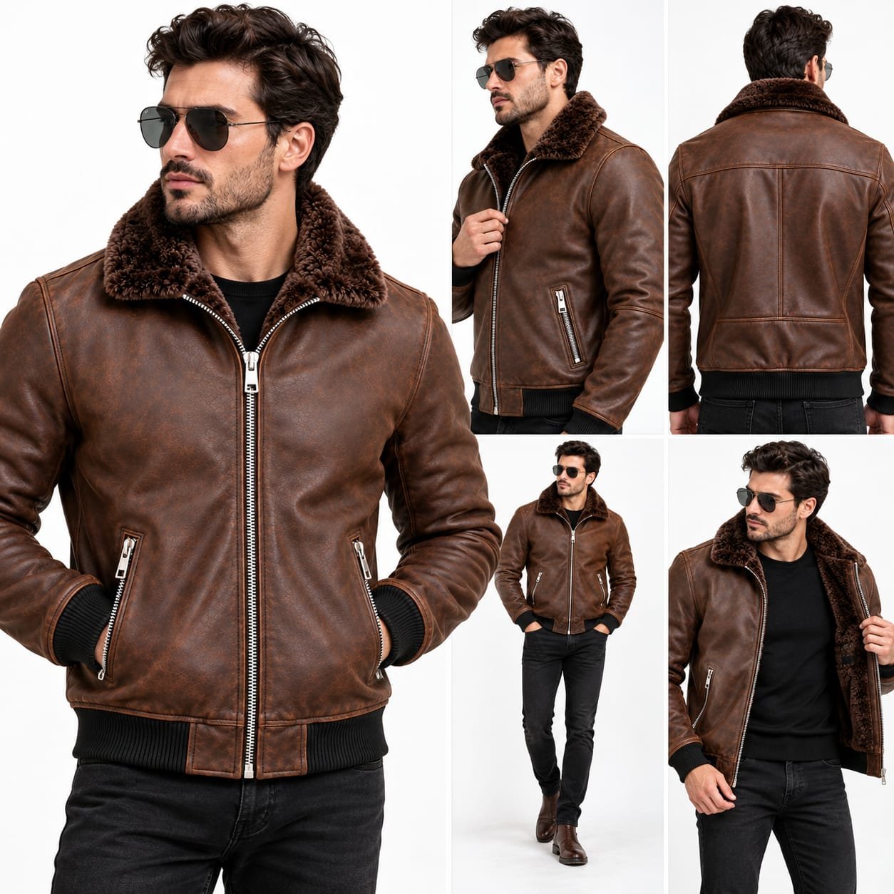 Men's Leather Bomber Jacket, Brown Leather Jacket, Shearling Leather Jacket, Winter Leather Jacket, Aviator Leather Jacket, Men's Winter Jacket, Custom Leather Jacket