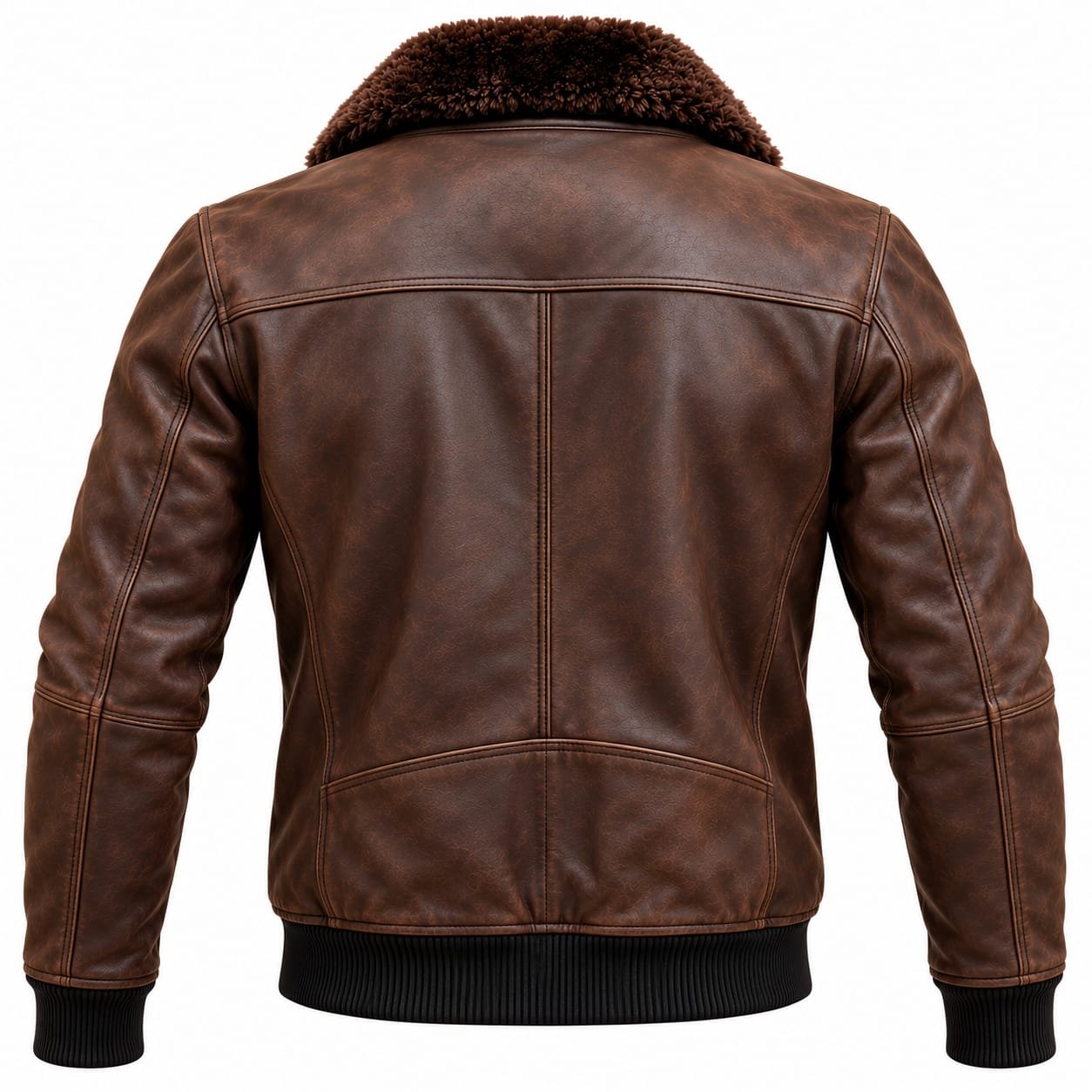 Brown Shearling Leather Bomber Jacket for Men - Image 3
