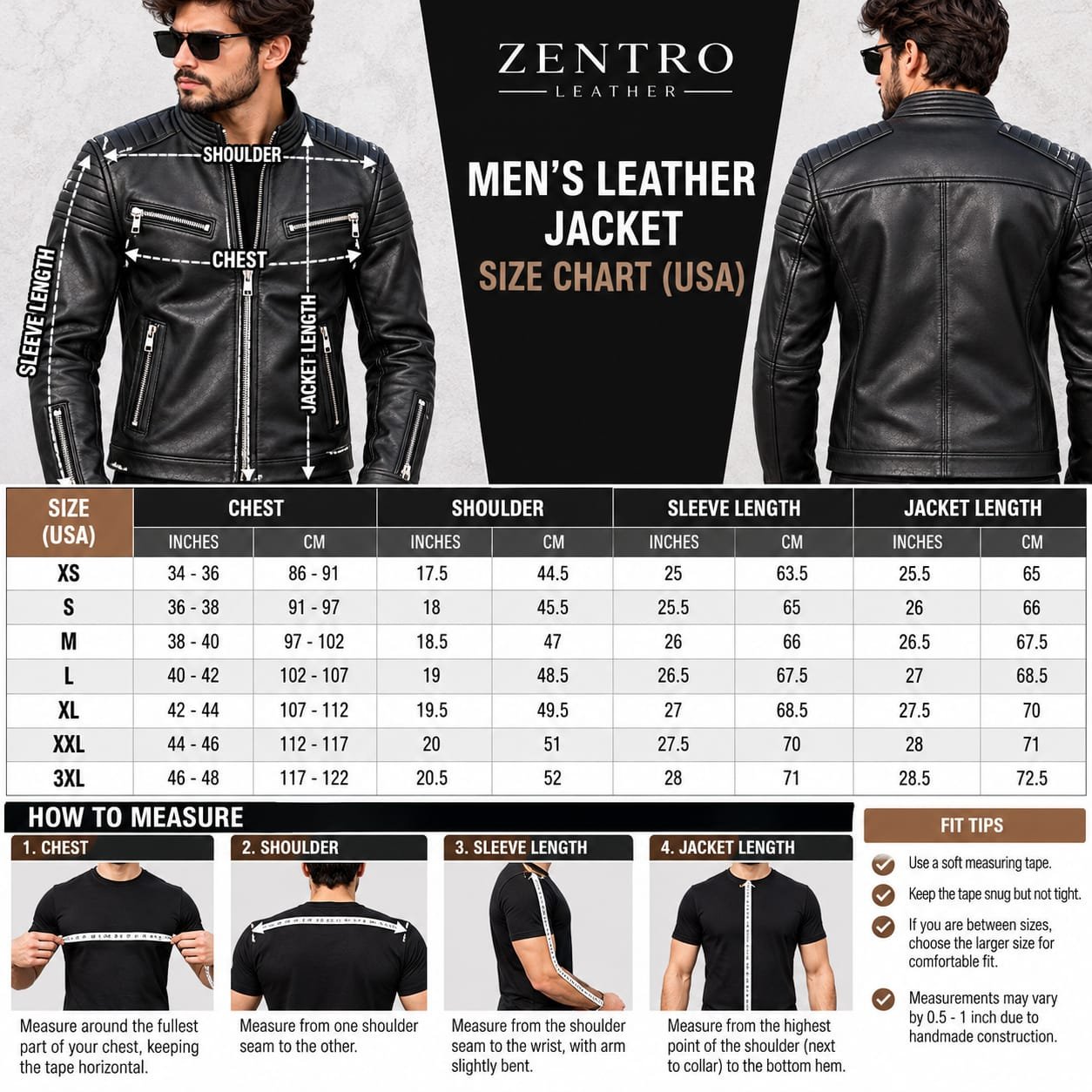 Men's Black Textured Leather Jacket with Quilted Shoulders - Image 10