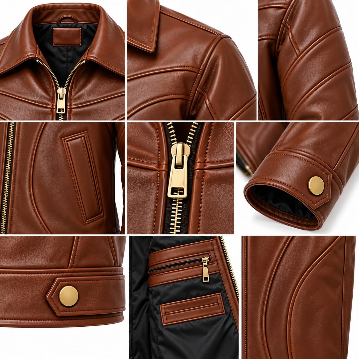 Men’s Brown Leather Jacket | Classic Zip-Up Leather Biker Jacket - Image 4