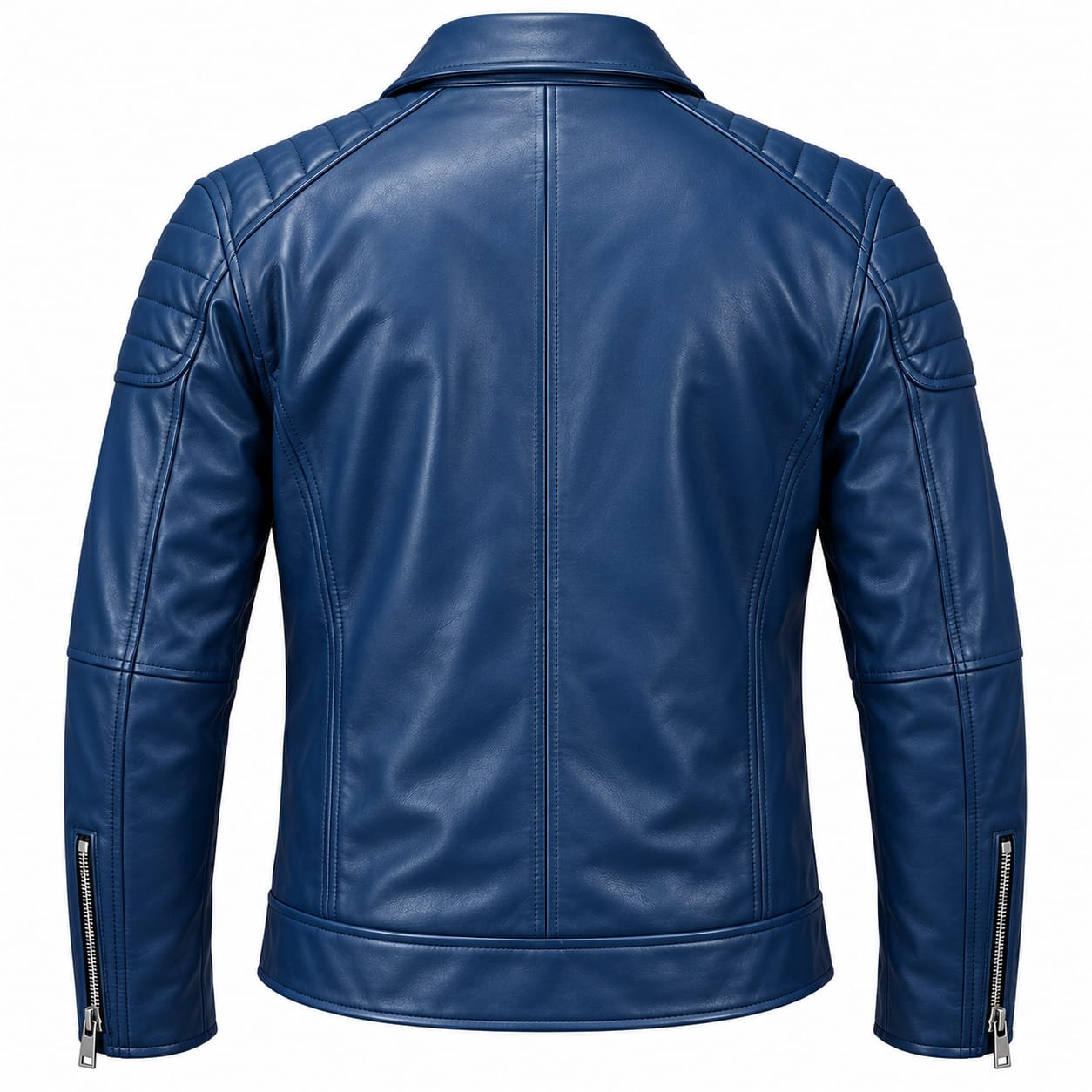 Men’s Blue Leather Biker Jacket | Quilted Shoulder Motorcycle Jacket - Image 2