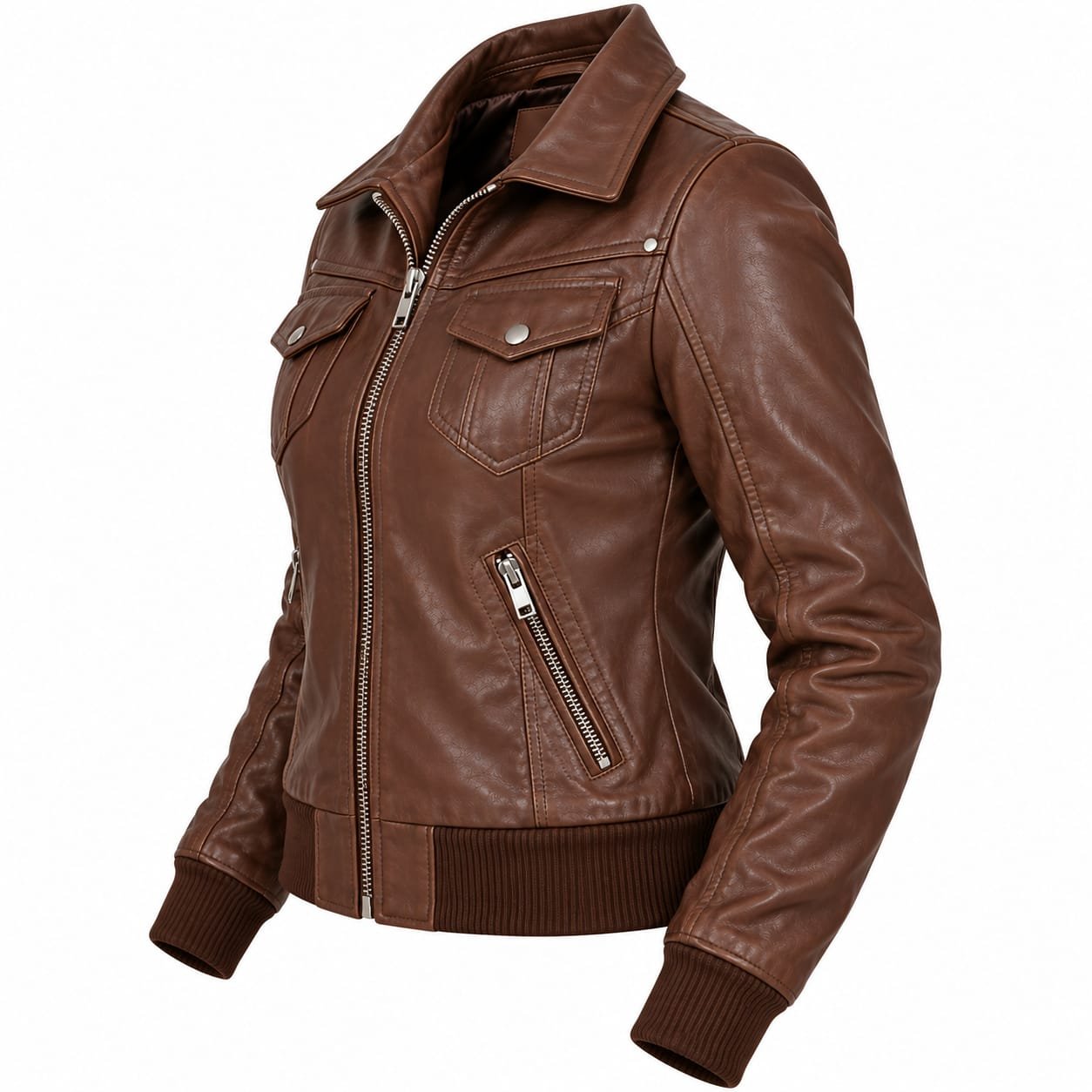 Women’s Brown Leather Bomber Jacket | Vintage Zip-Up Flight Jacket - Image 3