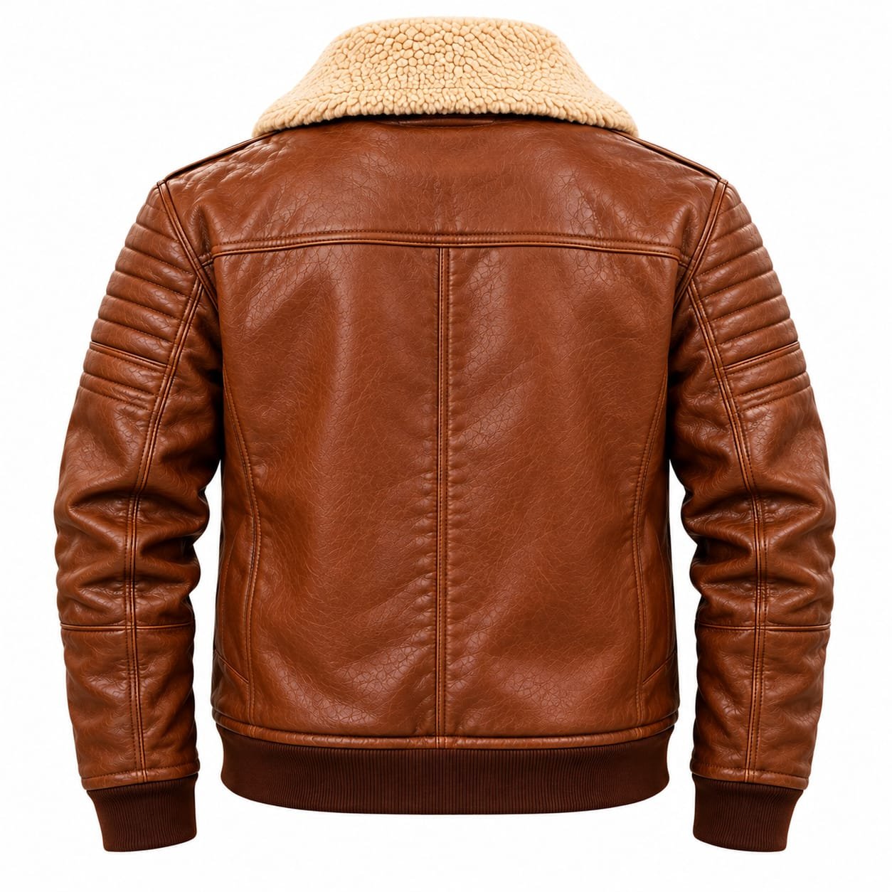 Brown men's shearling leather winter jacket