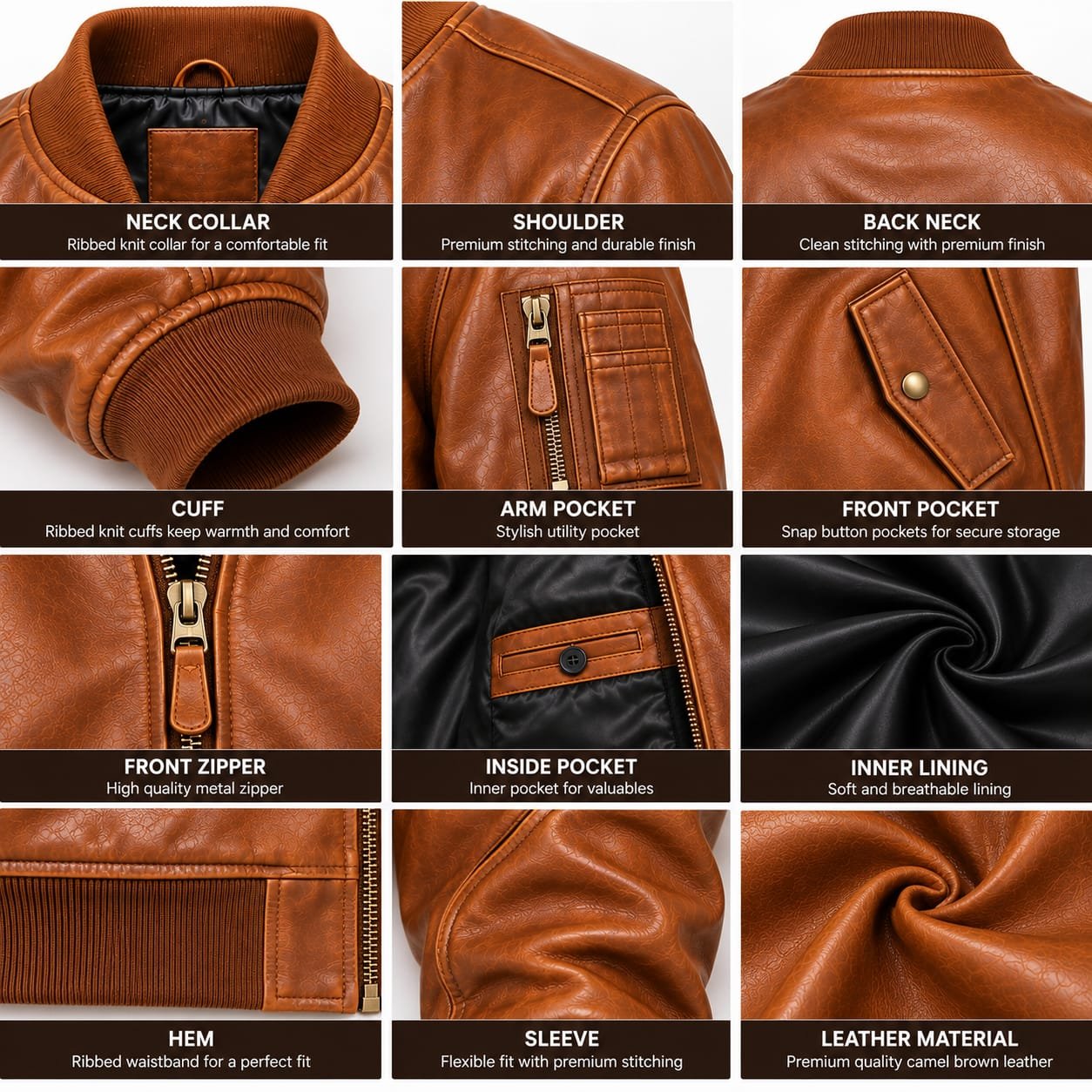 men's brown leather bomber jacket