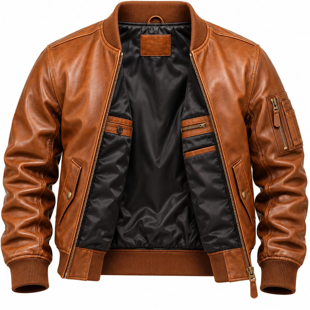 men's brown leather bomber jacket